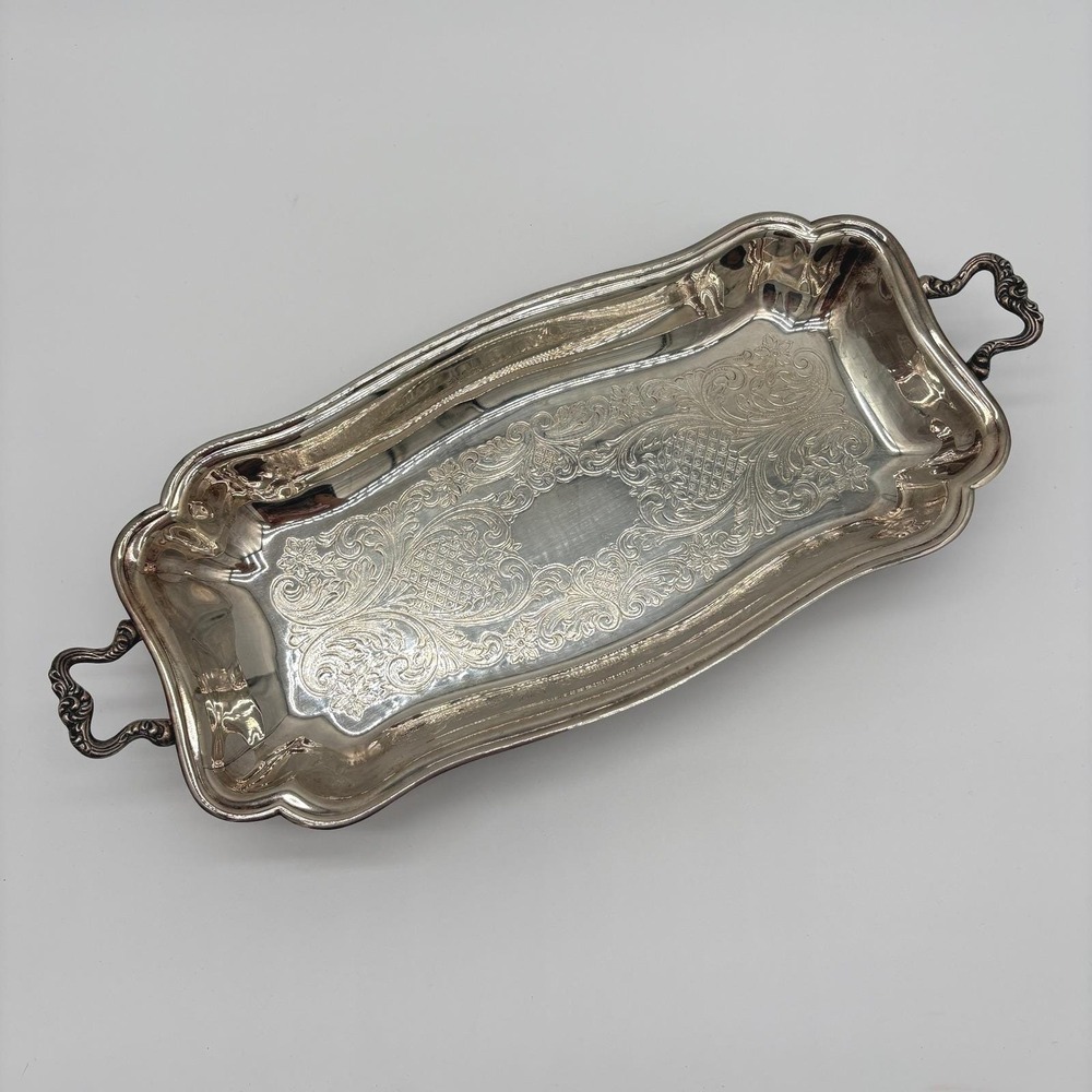 Vintage Sheridan Silverplate Vanity Tray Footed Perfume Jewelry Display 11"